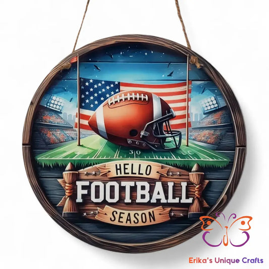 Hello Football Season Round Hanging Door Sign Door Sign