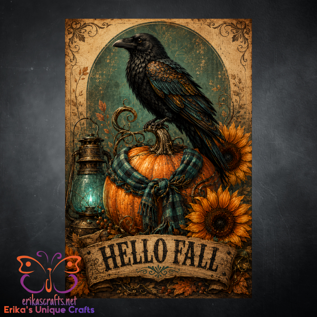 Hello Fall Crow Pumpkin Garden Flag