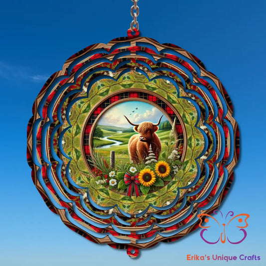 Highland Cow In Field Wind Spinner Wind Spinner