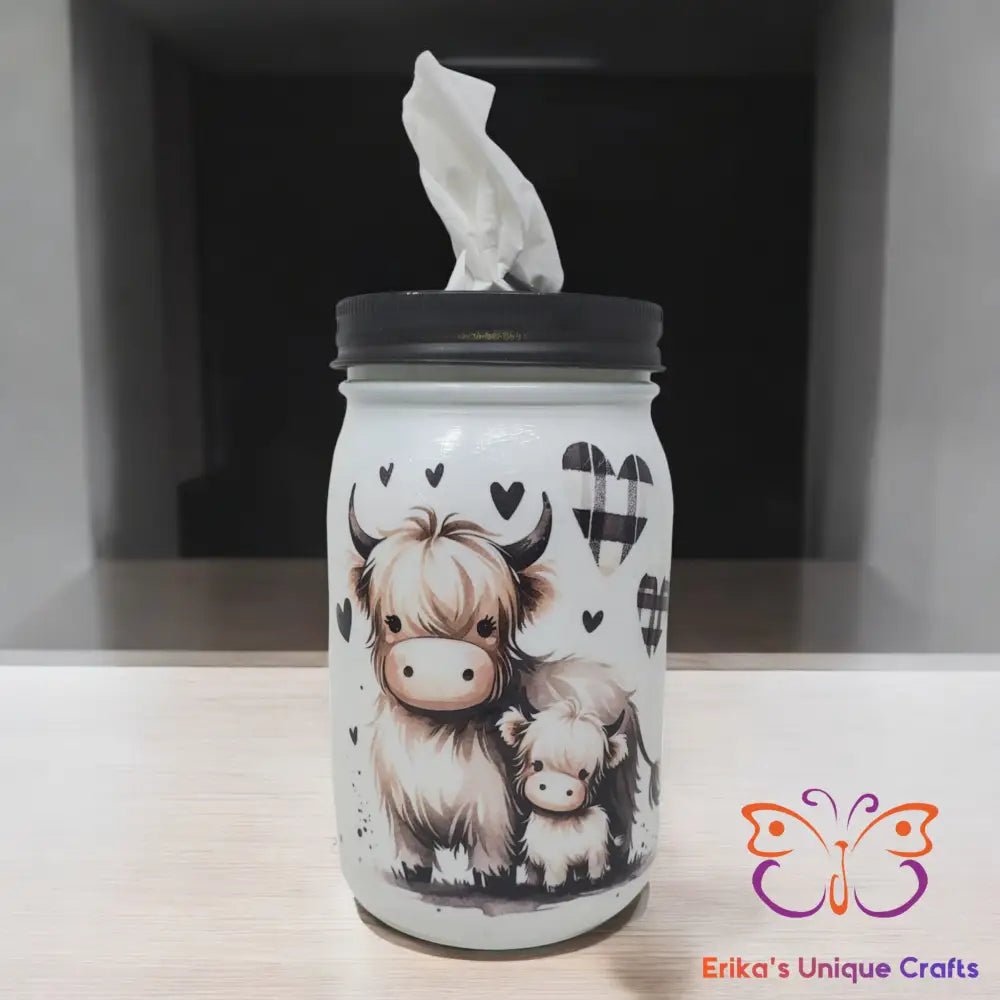 Highland Cow Plaid Mason Jar 32 Oz Tissue Dispenser Mason Jar