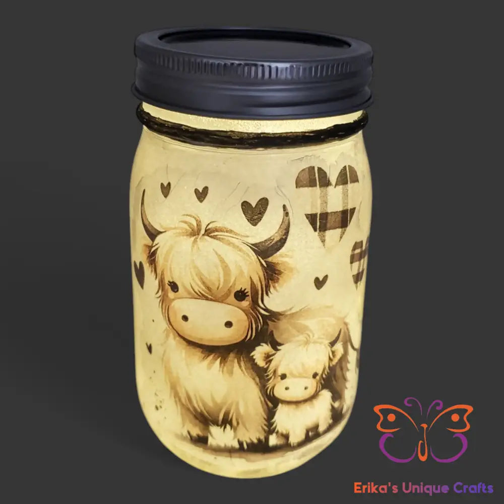 Highland Cow Plaid Mason Jar Solar Lights Mason Jar