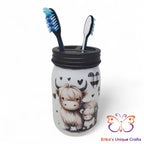 Highland Cow Plaid Mason Jar Toothbrush Holder Mason Jar