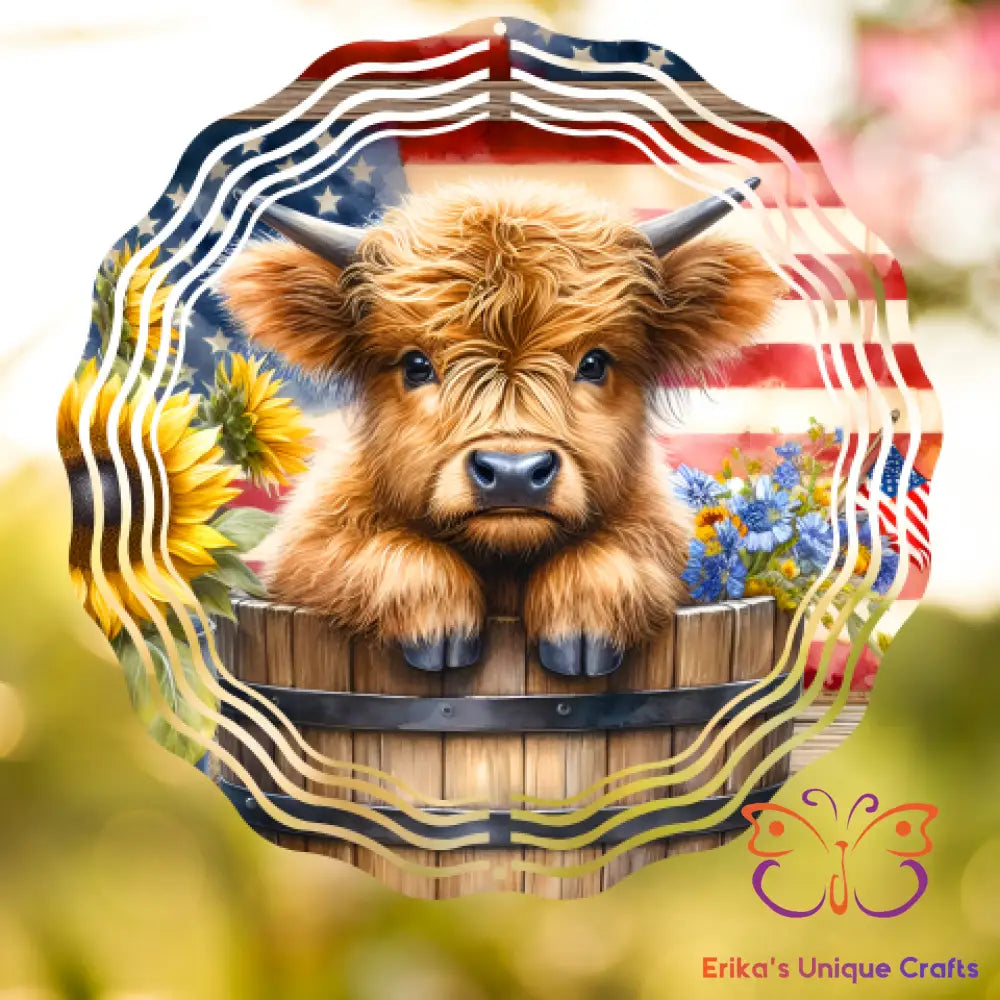 Highland Cow Sunflower Flag Wind Spinner Wind Spinner