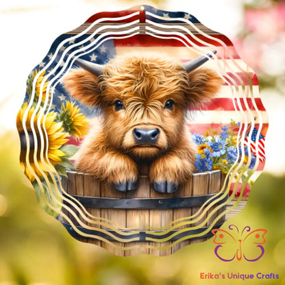 Highland Cow Sunflower Flag Wind Spinner Wind Spinner
