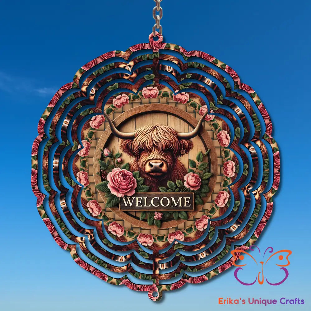Highland Cow Welcome Wind Spinner Wind Spinner