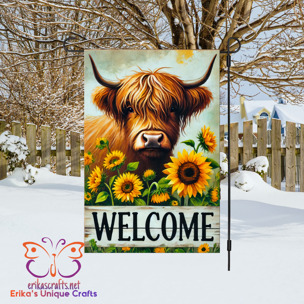 Highland Cow Sunflowers Garden Flag