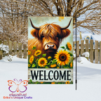 Highland Cow Sunflowers Garden Flag