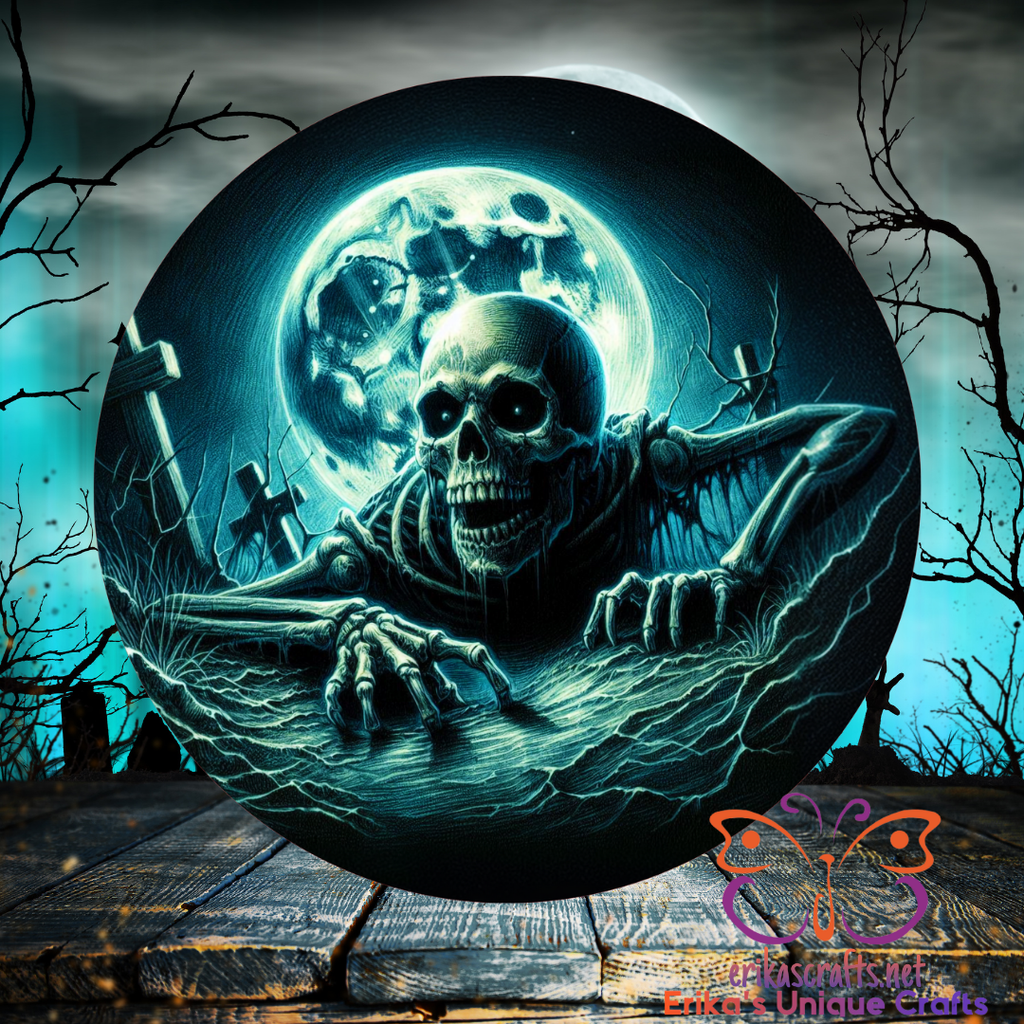 Crawling Skeleton Glow In The Dark Metal Door Sign