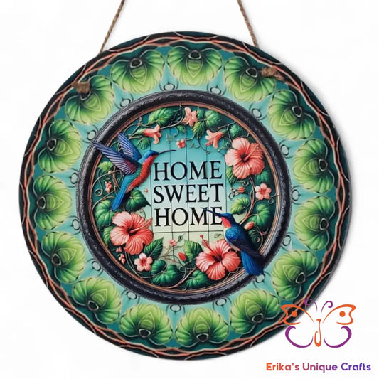 Home Sweet Home Hibiscus Hummingbirds Round Hanging Door Sign Door Sign