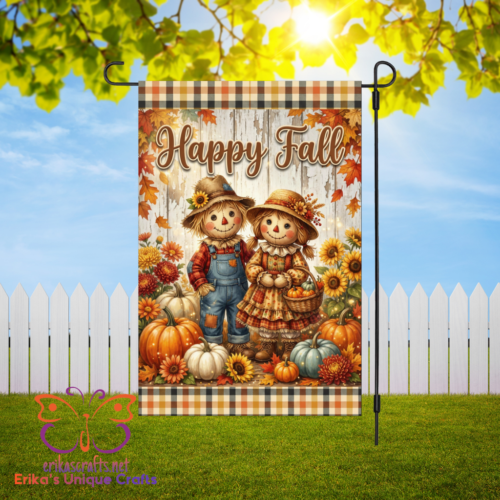 Happy Fall Scarecrows Welcome Garden Flag