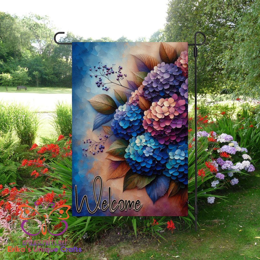 Hydrangea Welcome Garden Flag