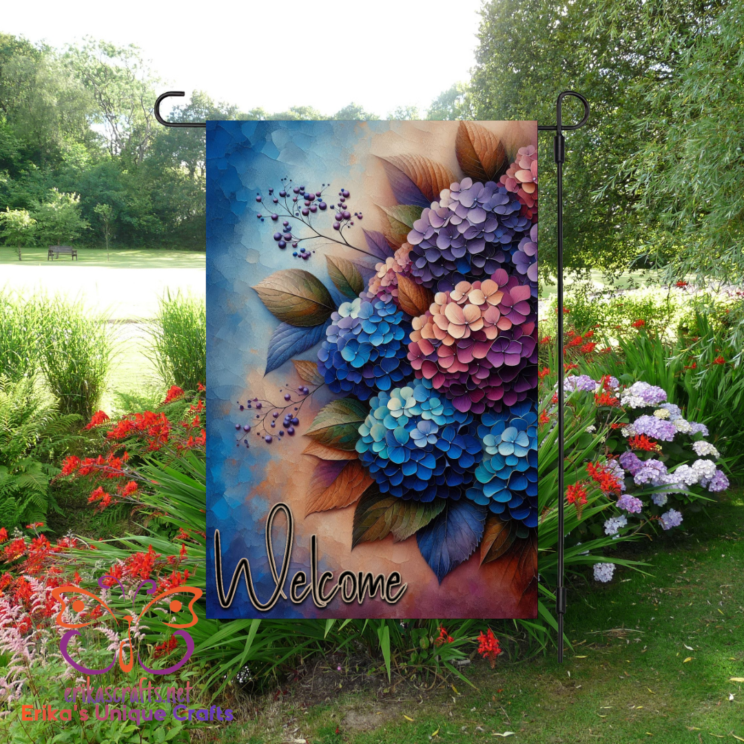Hydrangea Welcome Garden Flag