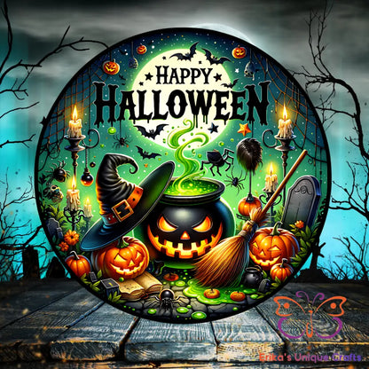 Jack O Lantern Cauldron Round Hanging Door Sign Door Sign