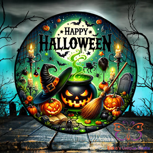 Jack O Lantern Cauldron Round Hanging Door Sign Door Sign