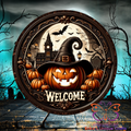 Halloween Welcome Jack Glow In The Dark Metal Round Hanging Door Sign