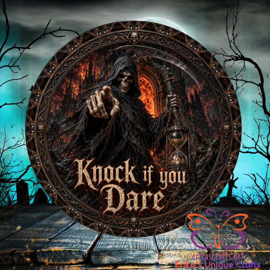 Knock If You Dare Metal Round Hanging Door Sign