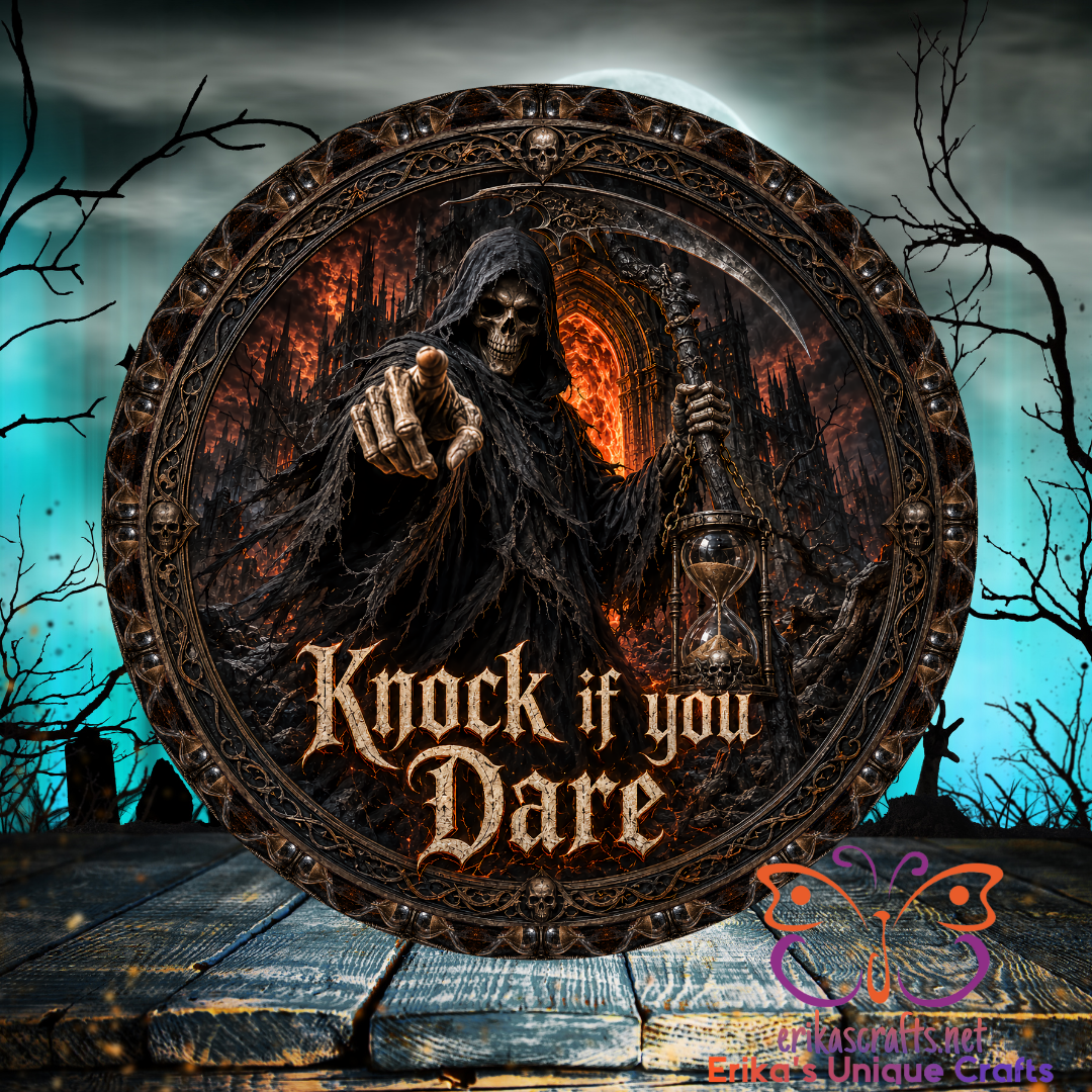 Knock If You Dare Metal Round Hanging Door Sign