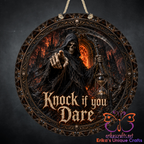 Knock If You Dare Metal Round Hanging Door Sign