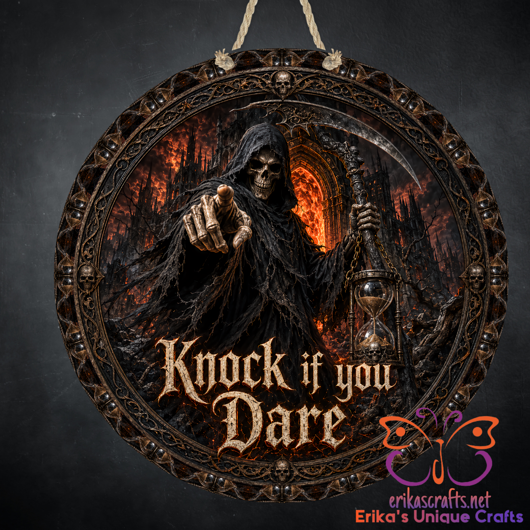 Knock If You Dare Metal Round Hanging Door Sign