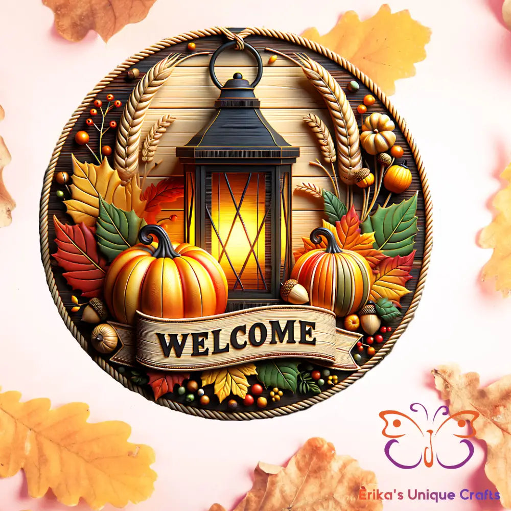 Lantern and Pumpkin Round Hanging Door Sign Door Sign