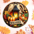 Lantern and Pumpkin Round Hanging Door Sign Door Sign
