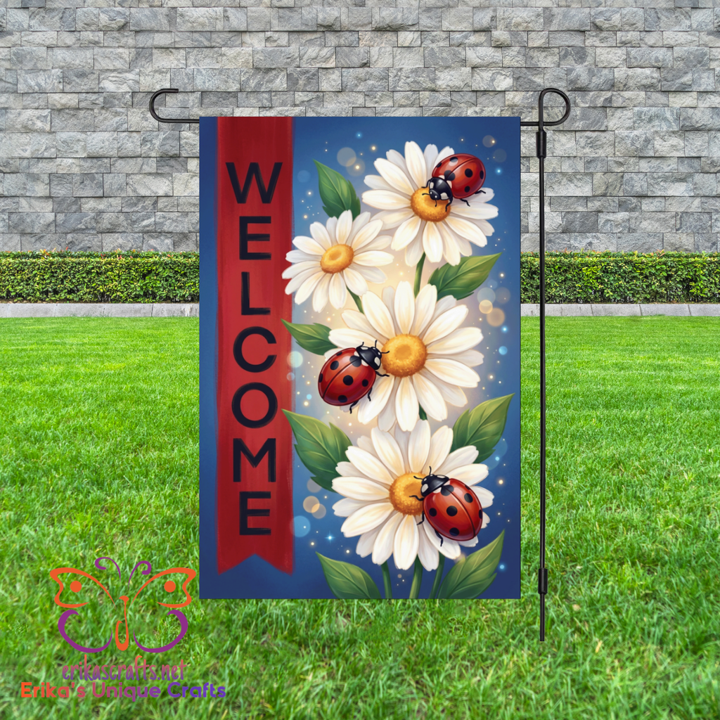 Daisies and Ladybugs Garden Flag