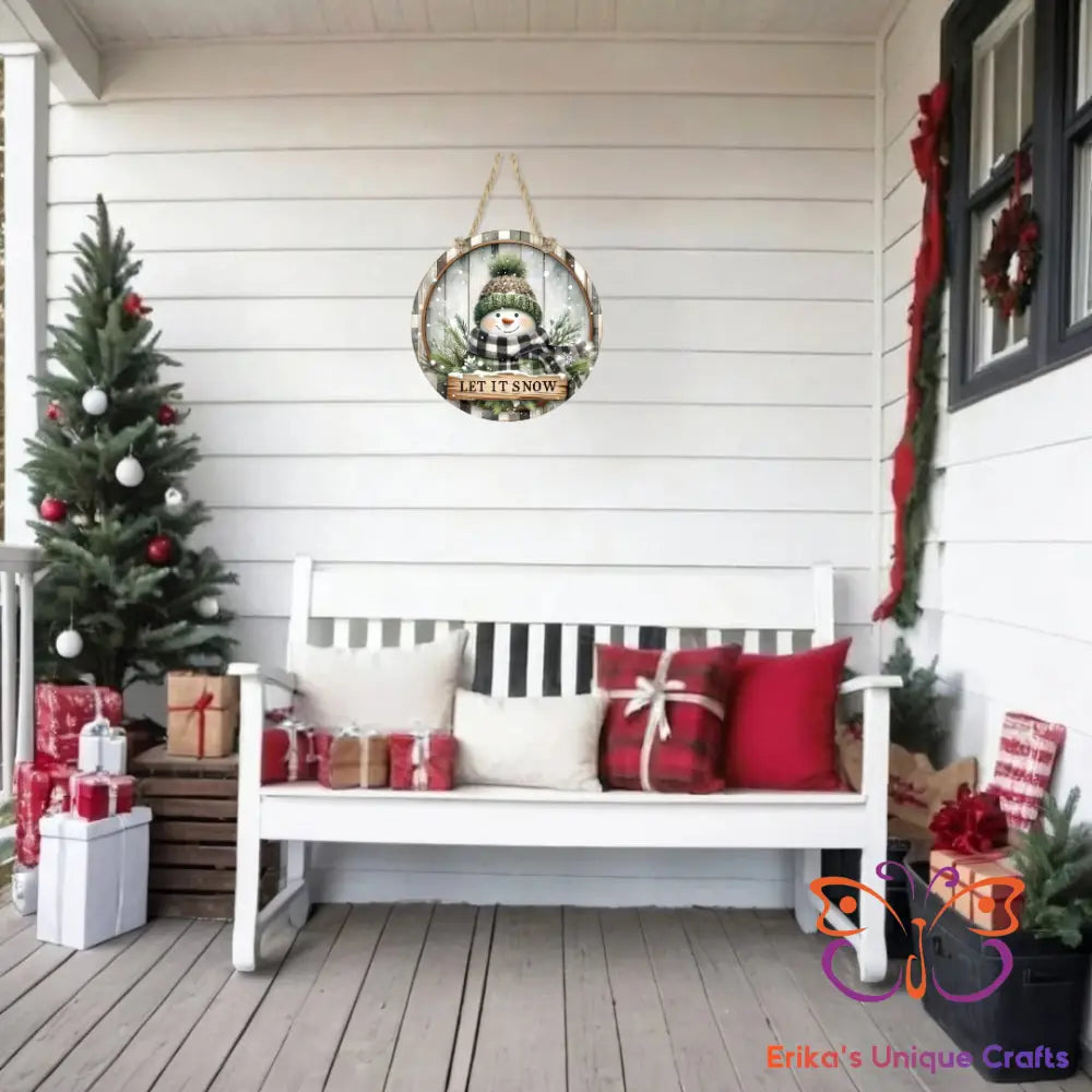 Let it Snow Snowman Round Hanging Door Sign Door Sign