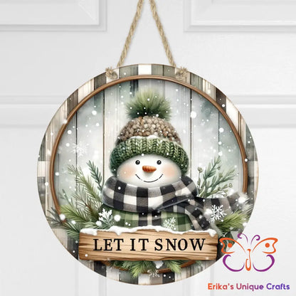 Let it Snow Snowman Round Hanging Door Sign Door Sign