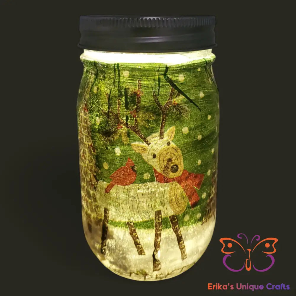 Log Deer Mason Jar Solar Light Mason Jar