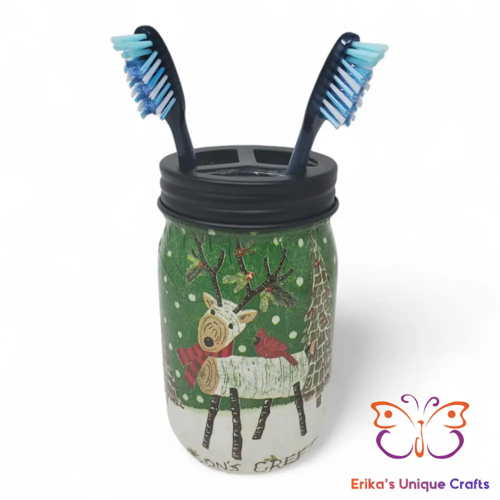 Log Deer Mason Jar Toothbrush Holder Mason Jar