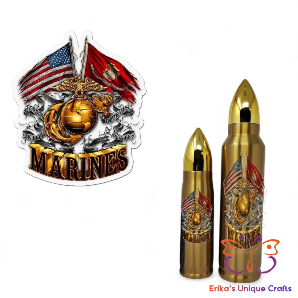 Marine Corp Logo and Flags Bullet Thermos Bullet Thermos