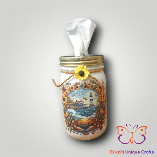 Maryland Crab Black Eye Susan Mason Jar 32 Oz Tissue Dispenser Mason Jar