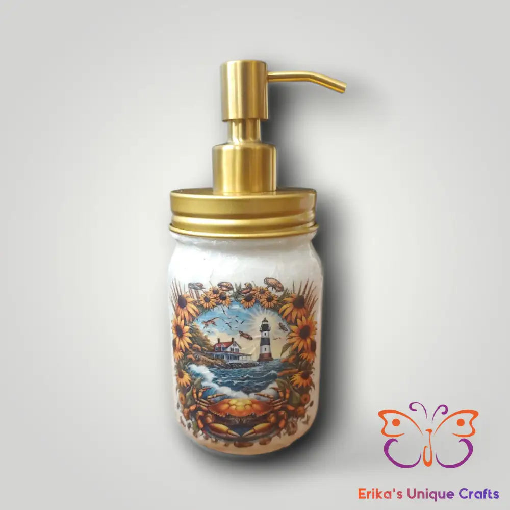 Maryland Crab Black Eye Susan Mason Jar Soap Dispenser Mason Jar