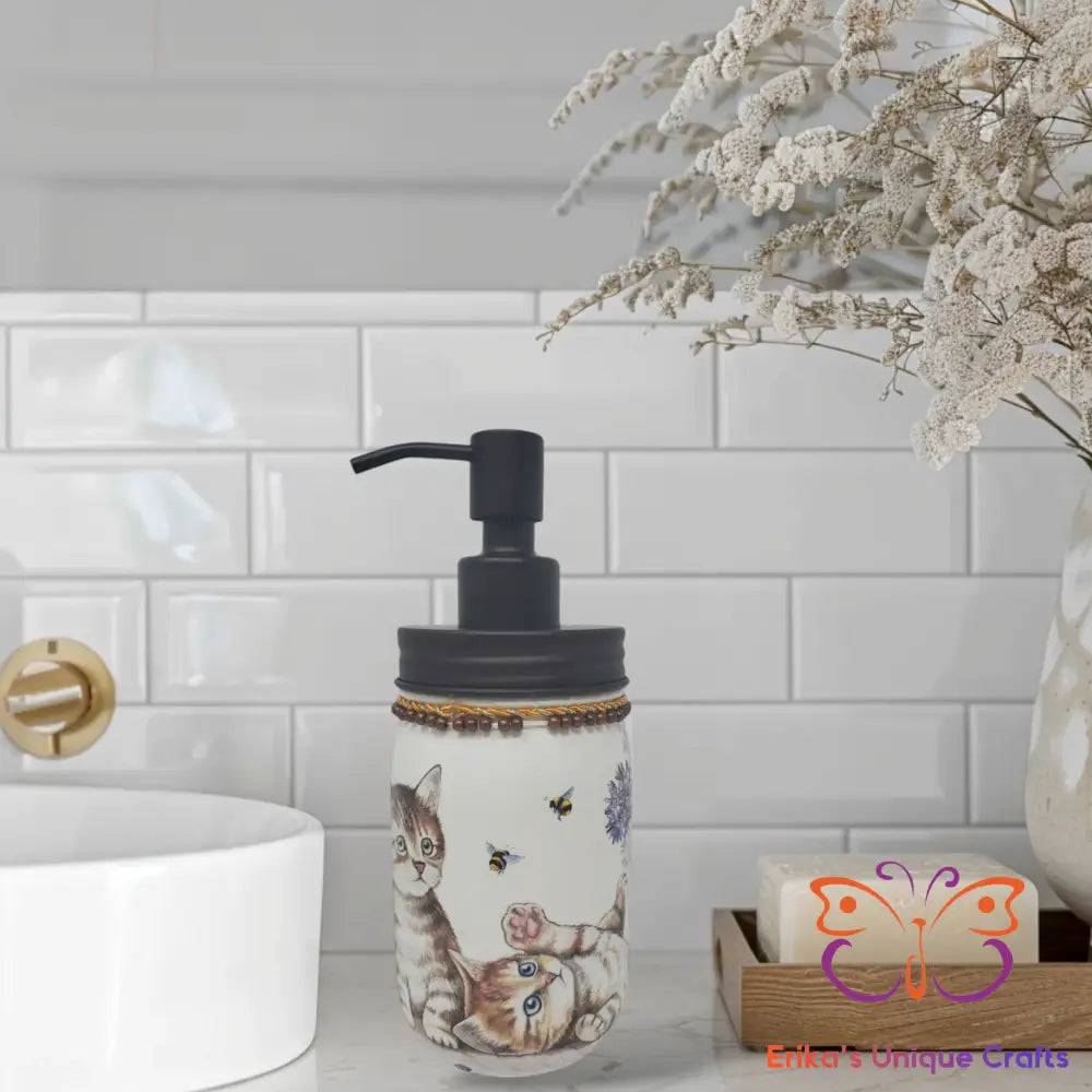 Mason Jar Soap Dispensers Playful Kittens & Bees Soap Dispenser