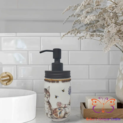 Mason Jar Soap Dispensers Playful Kittens & Bees Soap Dispenser