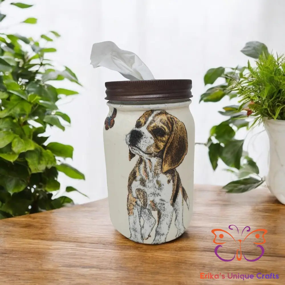 Mason Jar Tissue Dispenser Beagle & Butterfly Mason Jar