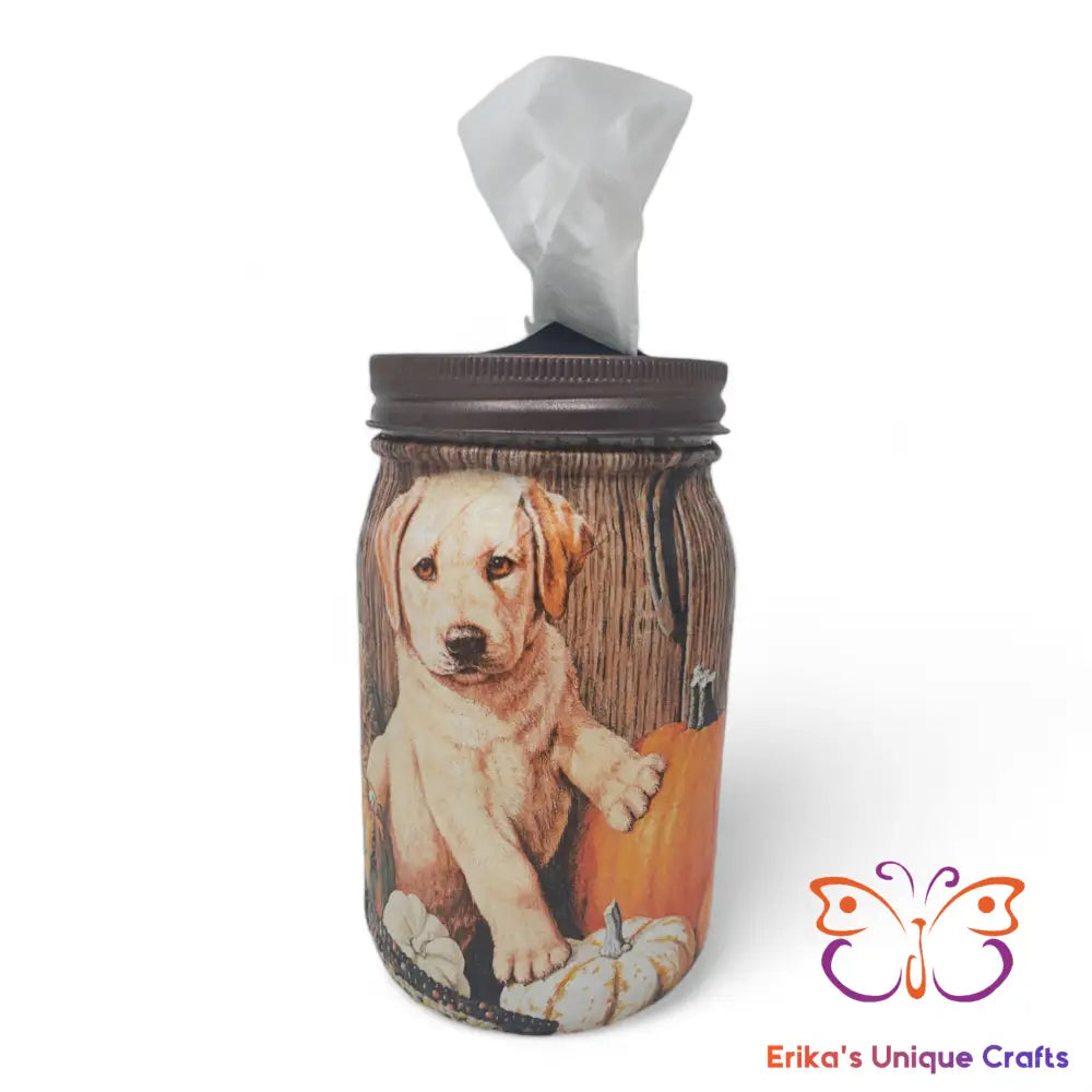 Mason Jar Tissue Dispenser Fall Yellow Lab Puppy Mason Jar