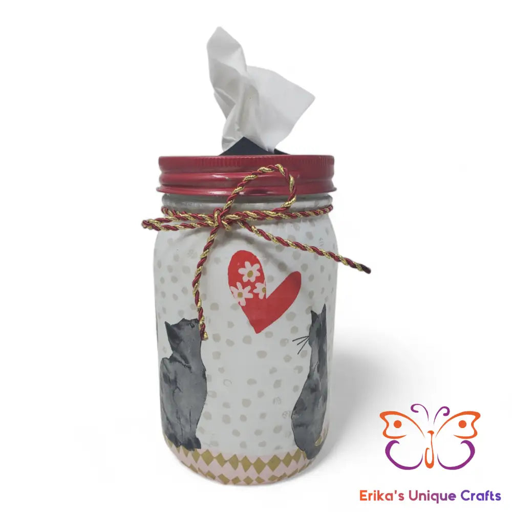 Mason Jar Tissue Dispenser Gray Cats and Heart Mason Jar