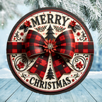 Merry Christmas Bow Round Hanging Door Sign - Door Sign