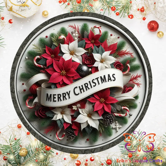 Merry Christmas Poinsettia Round Hanging Door Sign Door Sign