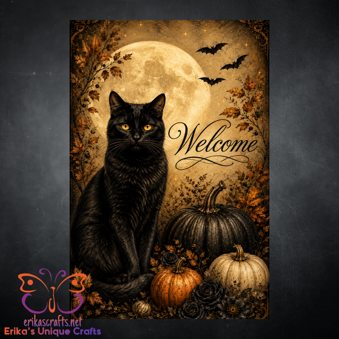Black Cat Full Moon Halloween Garden Flag