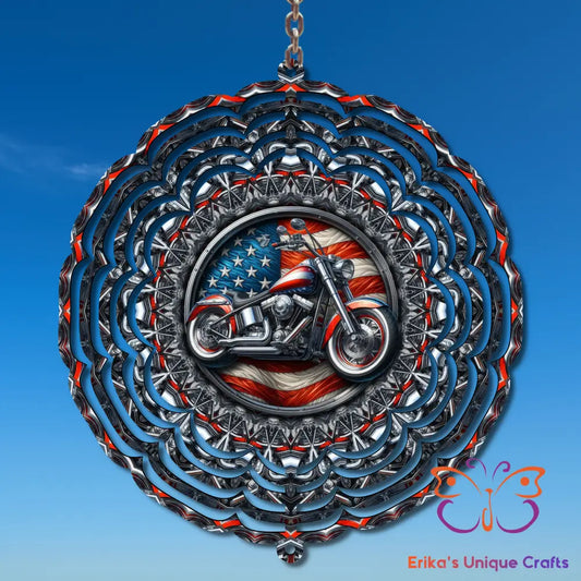 Motorcycle and American Flag Wind Spinner Wind Spinner