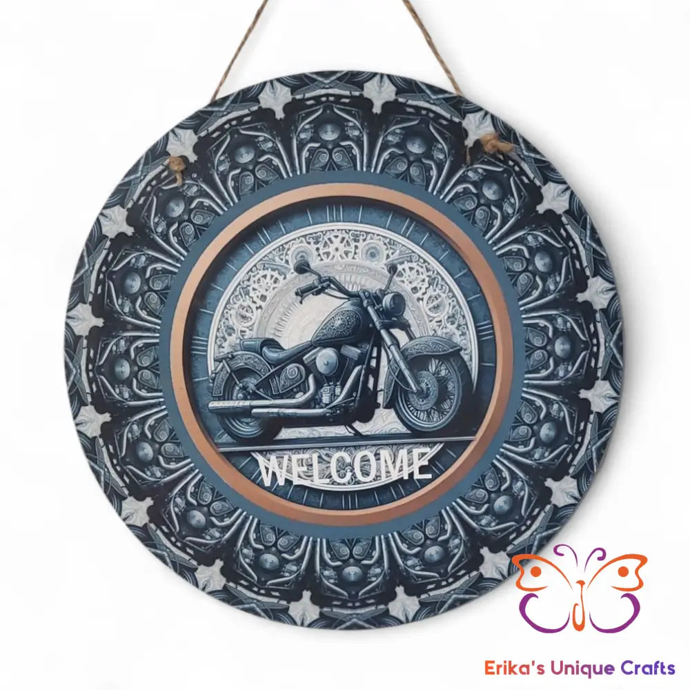 Motorcycle Welcome Round Hanging Door Sign Door Sign
