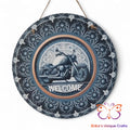 Motorcycle Welcome Round Hanging Door Sign Door Sign