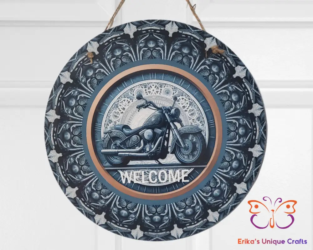Motorcycle Welcome Round Hanging Door Sign Door Sign