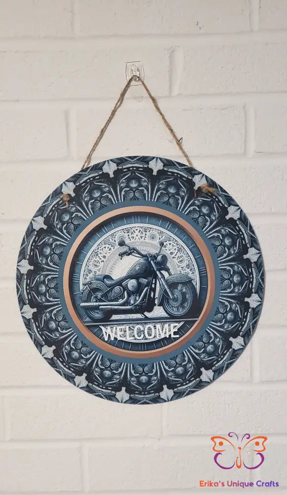 Motorcycle Welcome Round Hanging Door Sign Door Sign