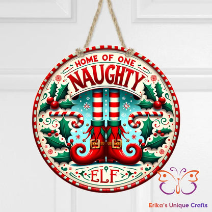 Naughty Elf Round Hanging Door Sign Door Sign