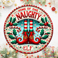 Naughty Elf Round Hanging Door Sign Door Sign