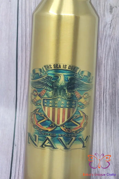 Navy The Seas Is Ours Bullet Thermos - Erikas Crafts