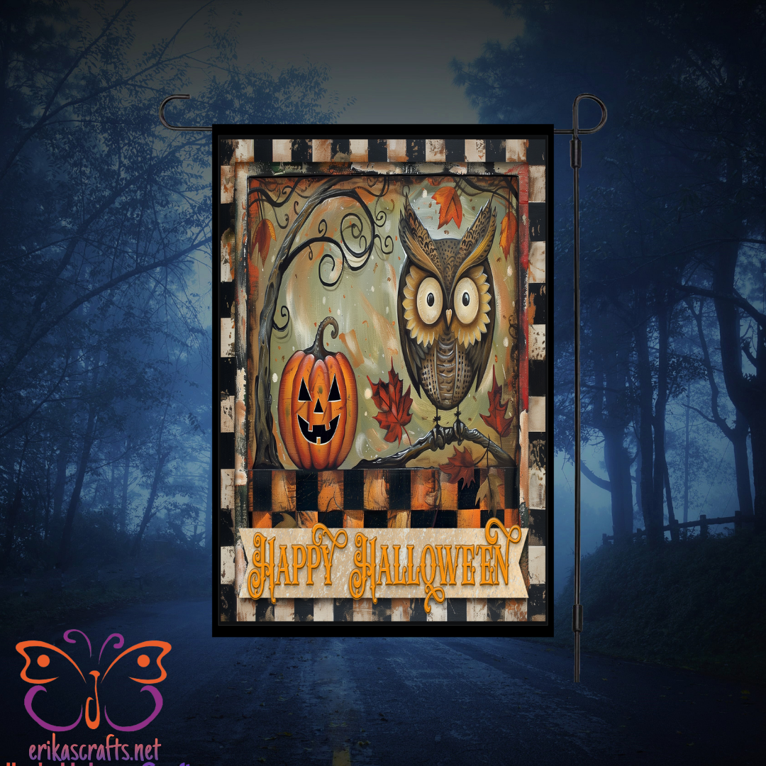 Primitive Owl and Pumpkin Garden Flag